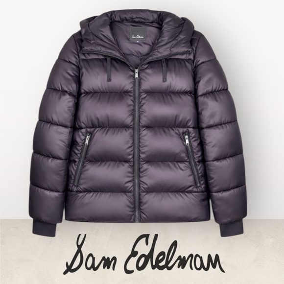 Sam Edelman Purple Quilted Hooded Funnel Collar Puffer Coat Jacket Women M 70839 - Picture 8 of 9